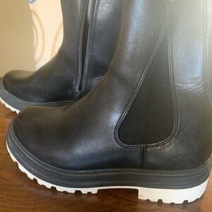 Black Leather Boots with White Soles